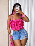 Thin Strap Frill Crop Top